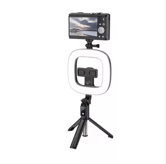 Hoco LV03 Light Live Streaming Stand: Portable, Extendable Selfie Stick Tripod with Ring Light