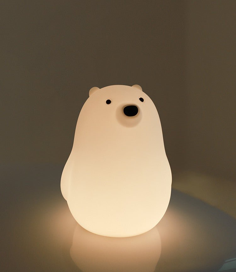 Adorable White Bear Silicone Pat Light: Soft LED Sleep Night Light