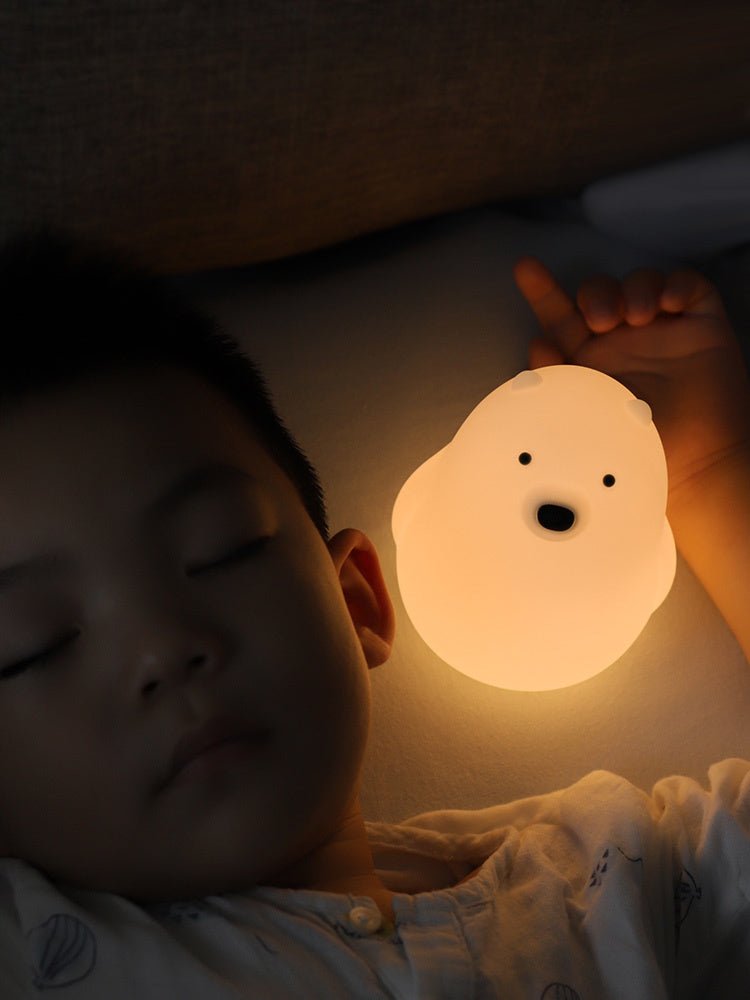 Adorable White Bear Silicone Pat Light: Soft LED Sleep Night Light